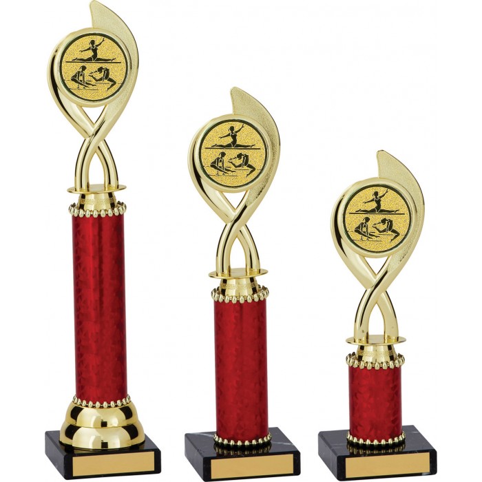 SWIRL PLASTIC GYMNASTIC TROPHY - WITH CHOICE OF CENTRE - 3 SIZES